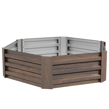 Hexagonal raised garden bed, wood effect, dark brown