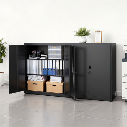 Steel Storage Cabinet 106 cm, Lockable, 2 Adjustable Shelves