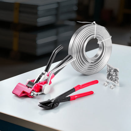 Steel Strapping Kit, 3/4 In Tensioner, 122 m, 400 Seals