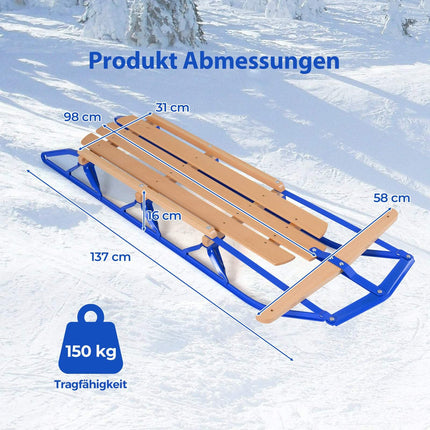 Steel & Wood Sled with Steering Bar – Blue, 150kg Capacity