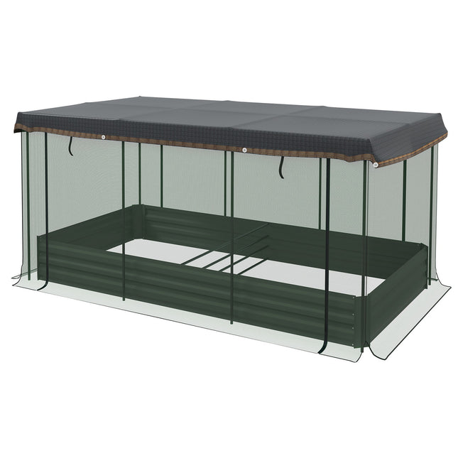 Steel garden bed with bird netting, dark grey, 230x110x110 cm