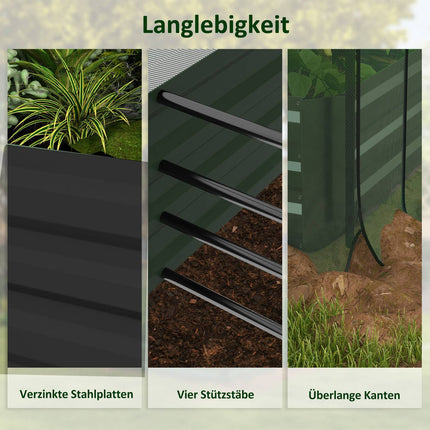 Steel garden bed with bird netting, dark grey, 230x110x110 cm