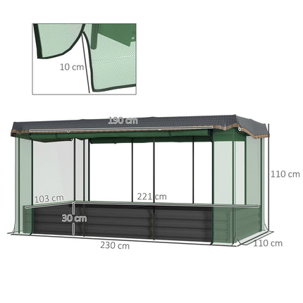 Steel garden bed with bird netting, dark grey, 230x110x110 cm