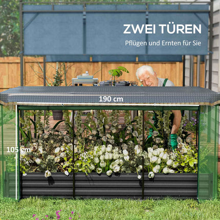 Steel garden bed with bird netting, dark grey, 230x110x110 cm