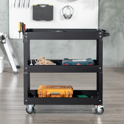 Steel workshop trolley, 3 shelves, wheels, 150 kg Capacity
