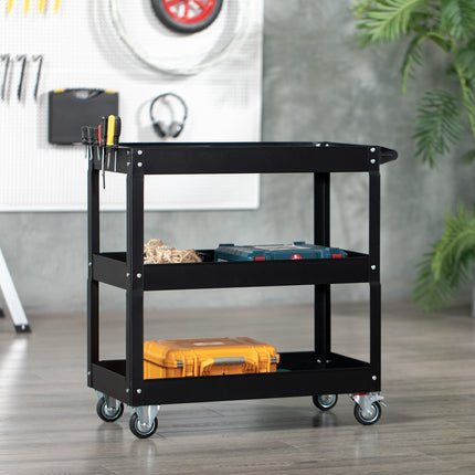 Steel workshop trolley, 3 shelves, wheels, 150 kg Capacity
