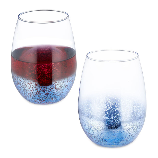 Stemless wine glasses set of 2 blue