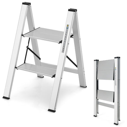 Step ladder 2 steps aluminum folding ladder up to 150 kg silver