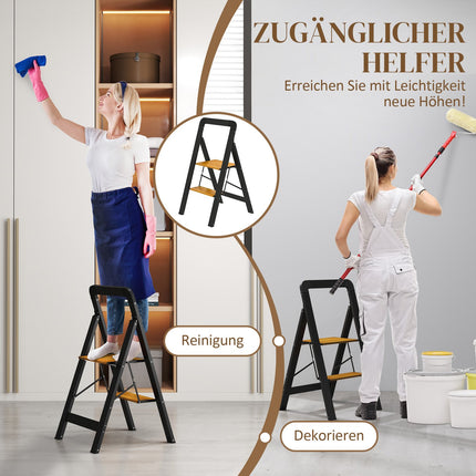 Aluminum ladder - 2 steps, non-slip, 150 kg capacity