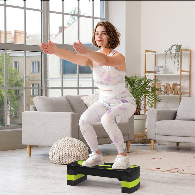 Adjustable Aerobic Stepper - 3 Heights, 150kg Capacity, Green