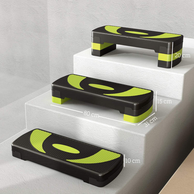 Adjustable Aerobic Stepper - 3 Heights, 150kg Capacity, Green
