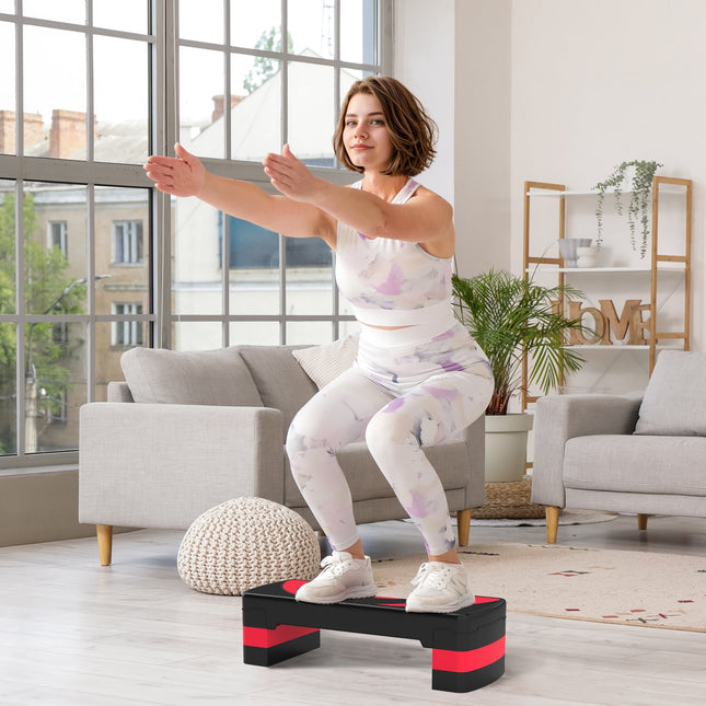 Adjustable Aerobic Stepper - 3 Heights for Fitness, Red