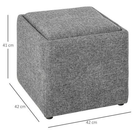 Stool with storage - Covered dark gray linen, 42x42x41 Cm