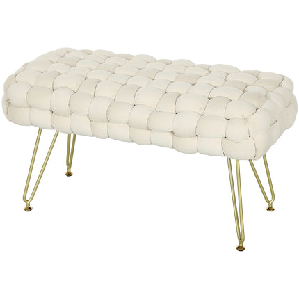 Velvet covered footstool with metal legs, cream white