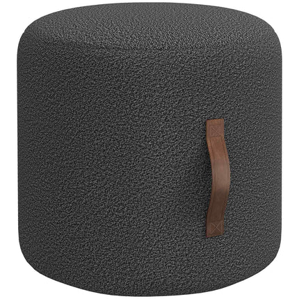 Round dark gray footstool, ottoman with handle - Ø48x45 cm
