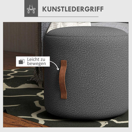 Round dark gray footstool, ottoman with handle - Ø48x45 cm