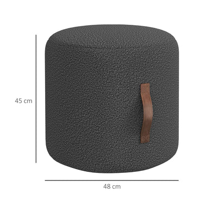 Round dark gray footstool, ottoman with handle - Ø48x45 cm