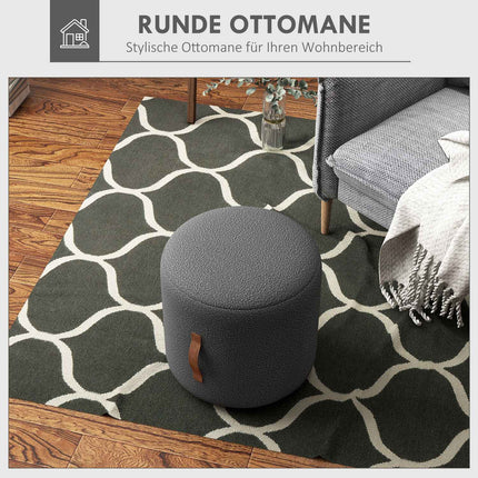 Round dark gray footstool, ottoman with handle - Ø48x45 cm