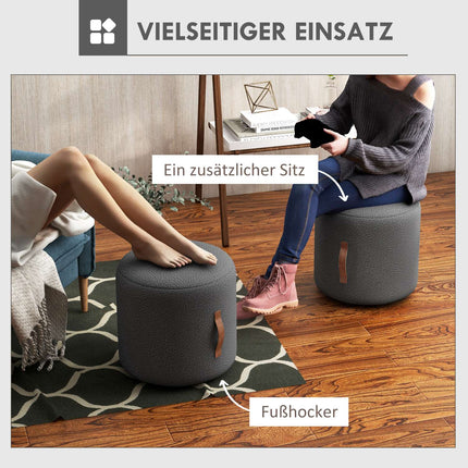 Round dark gray footstool, ottoman with handle - Ø48x45 cm