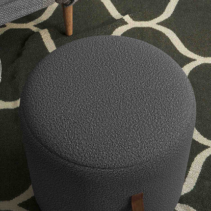 Round dark gray footstool, ottoman with handle - Ø48x45 cm