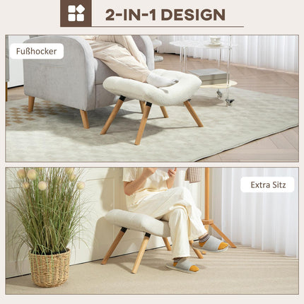 Cream white berber fleece footstool, 120 kg load capacity