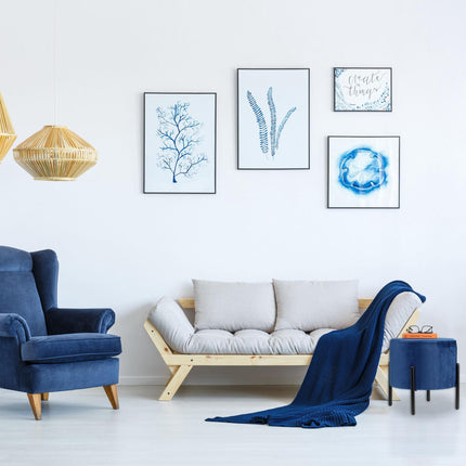 Stool in blue velvet