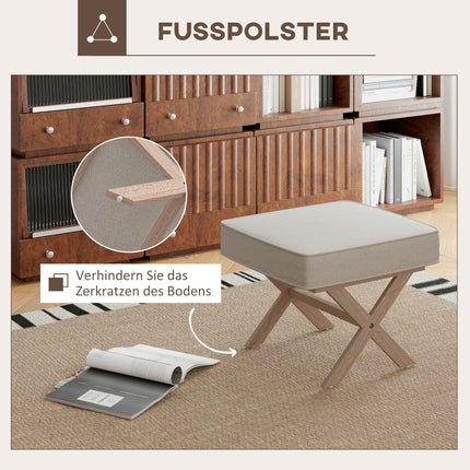 Cream White Upholstered Ottoman Bench - Wood, Non Slip Footrest