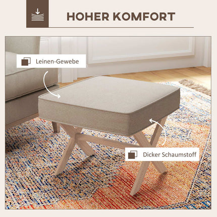 Cream White Upholstered Ottoman Bench - Wood, Non Slip Footrest