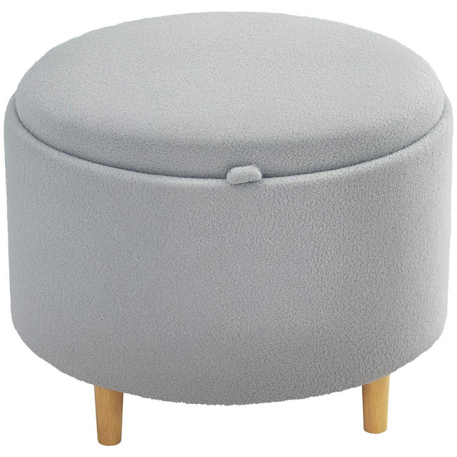 Grey Storage Ottoman – Teddy Fleece, Hidden Storage, 56x56x42 cm