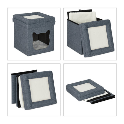 Stool with cat cave in dark grey