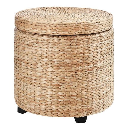 Footstool with storage, removable lid, straw rattan, khaki