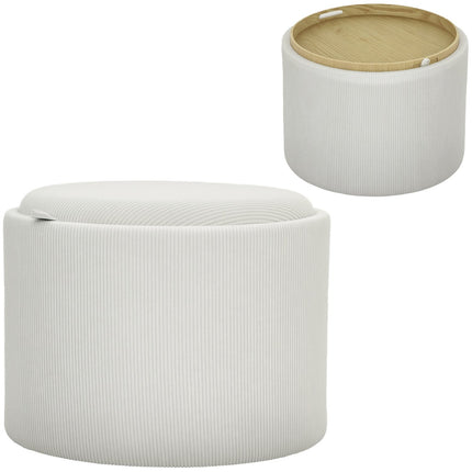 Round upholstered storage stool, Cream white, 56x56x42 cm