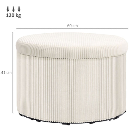 Beige round ottoman stool with storage, 60x60x41 cm