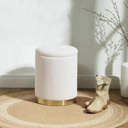 Cream white upholstered storage pallet with steel base