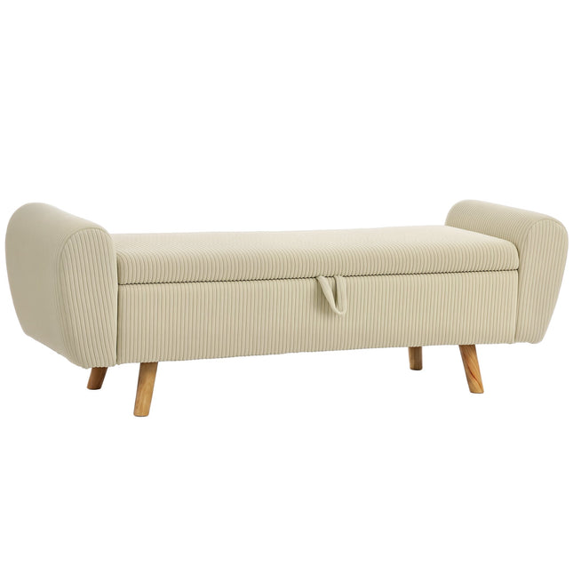 Opbergbank met verborgen vak, beige corduroy, 150 cm