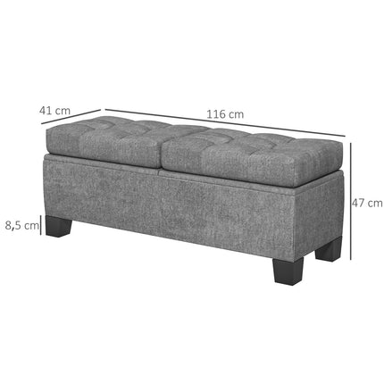 Storage Bench with Linen Upholstery, 116 cm, Grey