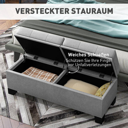 Storage Bench with Linen Upholstery, 116 cm, Grey