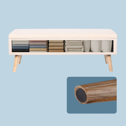 Storage Bench with Linen Upholstery, Wooden Legs