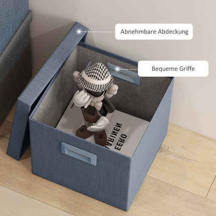 Stackable blue storage cubes Set of 3, foldable - 30x30x29 cm