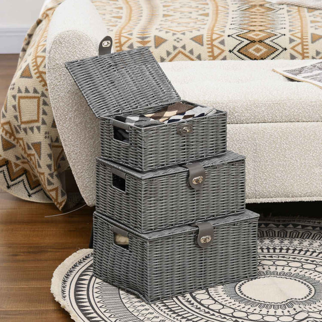 Storage boxes with lids, set of 3, gray - 18L, 12L, 7L