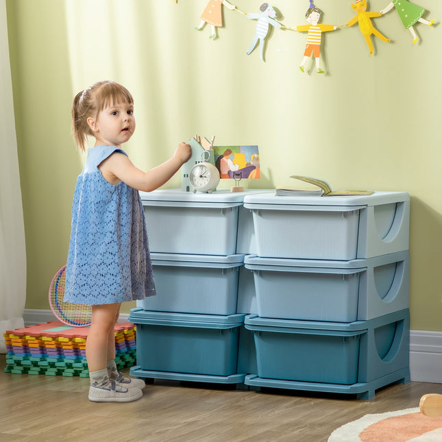 Blue storage boxes for children with lid and drawer