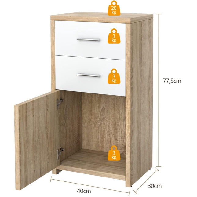 Storage Cabinet, 2 Drawers and Door, 40 x 30 x 77.5 cm