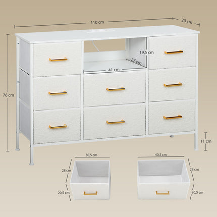 Storage Dresser with 8 Fabric Drawers, Steel Frame, Cream