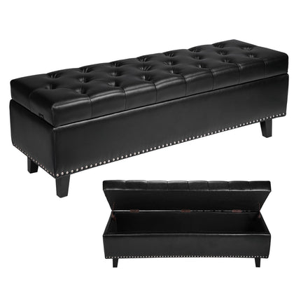 Storage Ottoman Bench, Button-Tufted PU Leather, Black