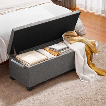 Storage Ottoman Bench, Flip-Top Linen, Side Pockets, Gray