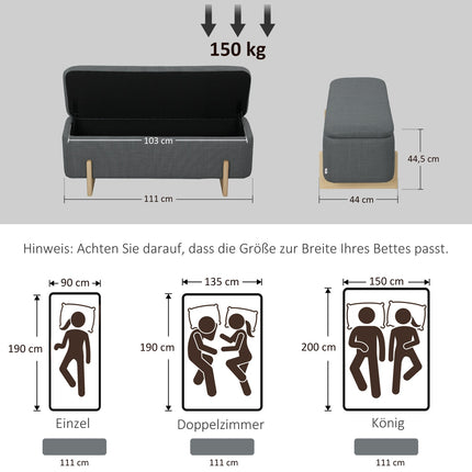 Storage Ottoman Bench, Foam Cushion, Dark Grey, 111x44x44.5 cm