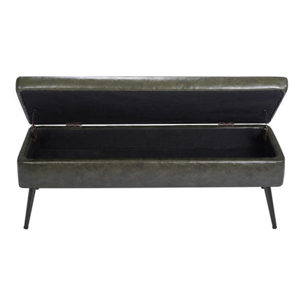 Storage Ottoman Bench, Green PU Leather, Metal Legs, 47 Inch