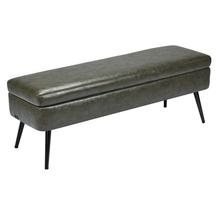 Storage Ottoman Bench, Green PU Leather, Metal Legs, 47 Inch