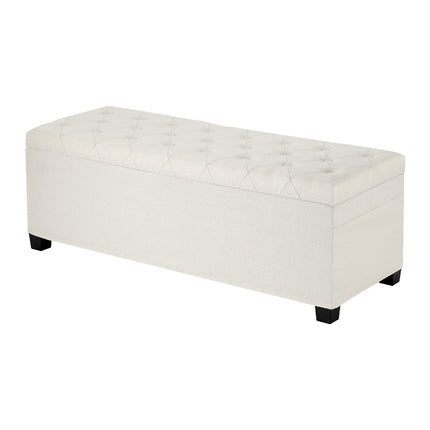 Storage Ottoman Bench, Tufted Flip-Top, Side Pockets, Beige