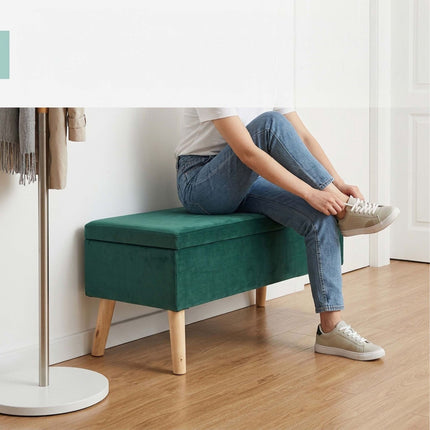 Storage Ottoman Bench, Velvet 2-Seater With Hinged Lid